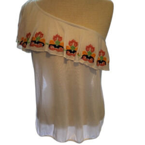 Red Camel Off the Shoulder Boho Embordered Floral Womens Top Size XL